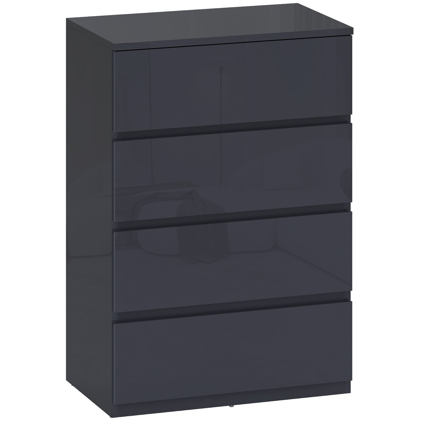 Photo of HOMCOM High Gloss Chest of Drawers, 4-Drawer Storage Cabinets, Modern Dresser for Bedroom, Grey in Grey colour on a white background
