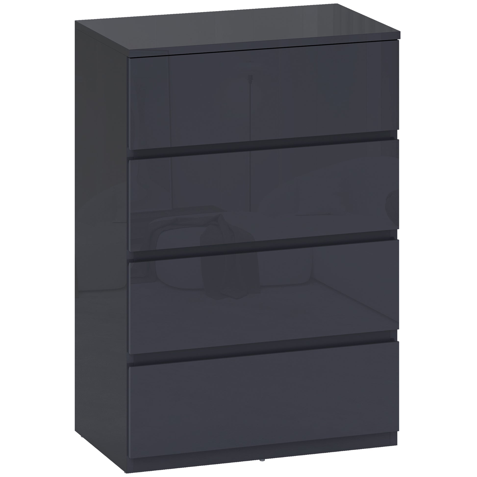 Photo of HOMCOM High Gloss Chest of Drawers, 4-Drawer Storage Cabinets, Modern Dresser for Bedroom, Grey in Grey colour on a white background