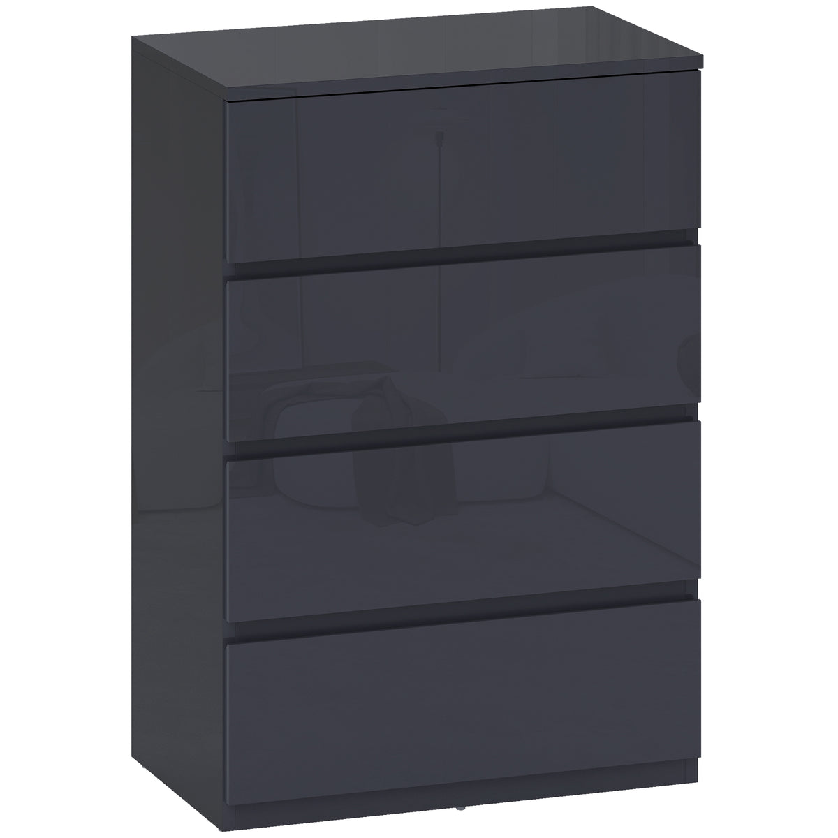 Photo of HOMCOM High Gloss Chest of Drawers, 4-Drawer Storage Cabinets, Modern Dresser for Bedroom, Grey in Grey colour on a white background