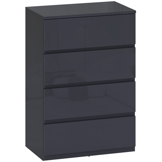 Photo of HOMCOM High Gloss Chest of Drawers, 4-Drawer Storage Cabinets, Modern Dresser for Bedroom, Grey in Grey colour on a white background