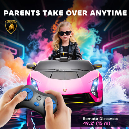 Pink Lamborghini Autentica ride-on car shown with remote control