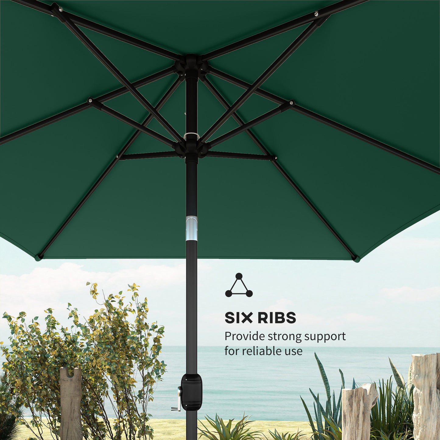 Outsunny Garden Parasol, Parasol Umbrella with Crank Handle, Tilt Function, Polyester Canopy, Green
