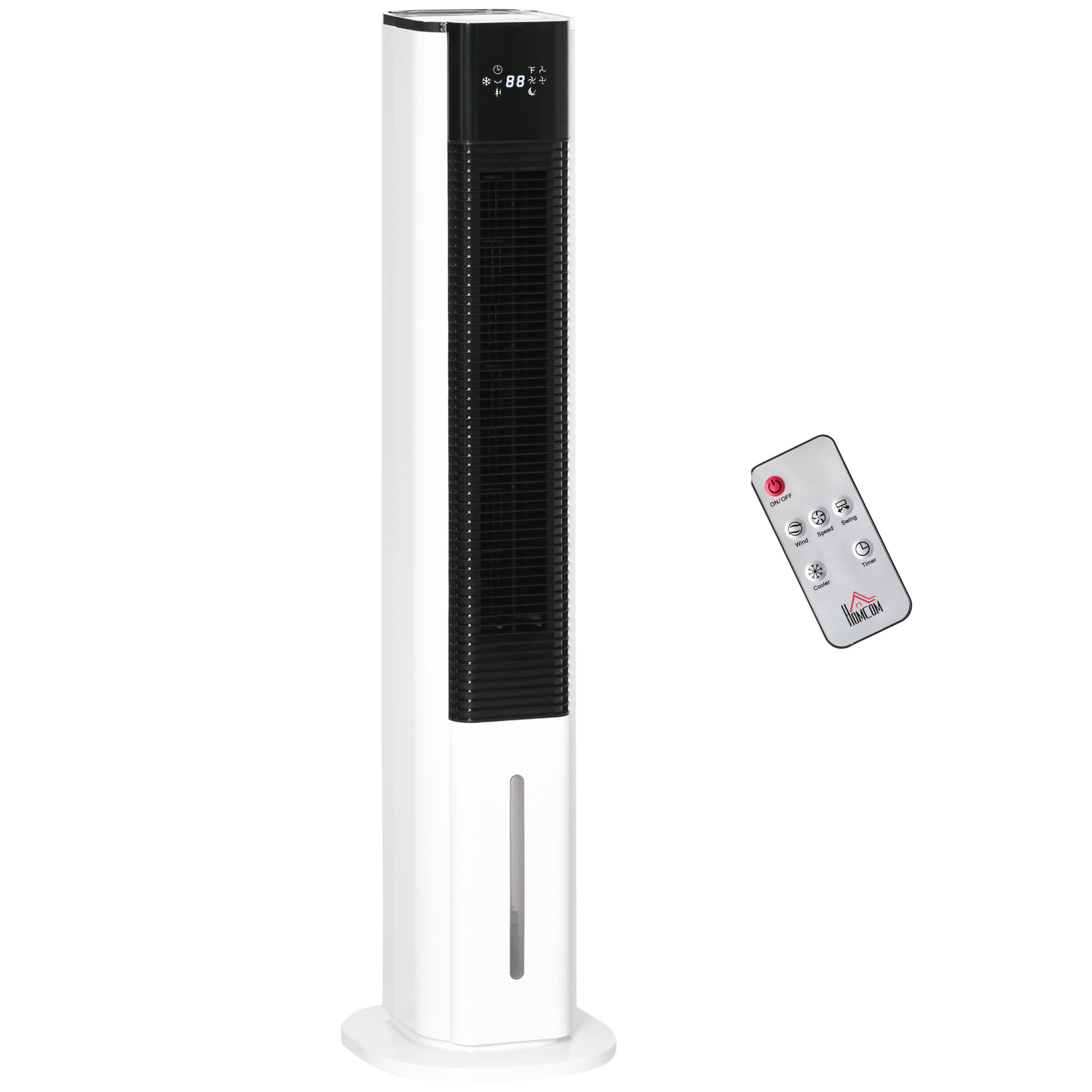 Photo of HOMCOM Portable Air Cooler, 6L Tank Humidifier Evaporative Ice Cooling Fan Water Conditioner Unit with 3 Modes, 3 Speed, Remote, Timer, Oscillating for Home Bedroom, White in White colour on a white background