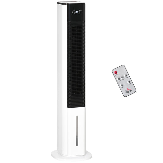 Photo of HOMCOM Portable Air Cooler, 6L Tank Humidifier Evaporative Ice Cooling Fan Water Conditioner Unit with 3 Modes, 3 Speed, Remote, Timer, Oscillating for Home Bedroom, White in White colour on a white background