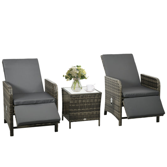 Photo of Outsunny 3 Pieces Rattan Bistro Set Balcony Furniture with Cushions, Storage Function - Dark Grey in Grey colour on a white background