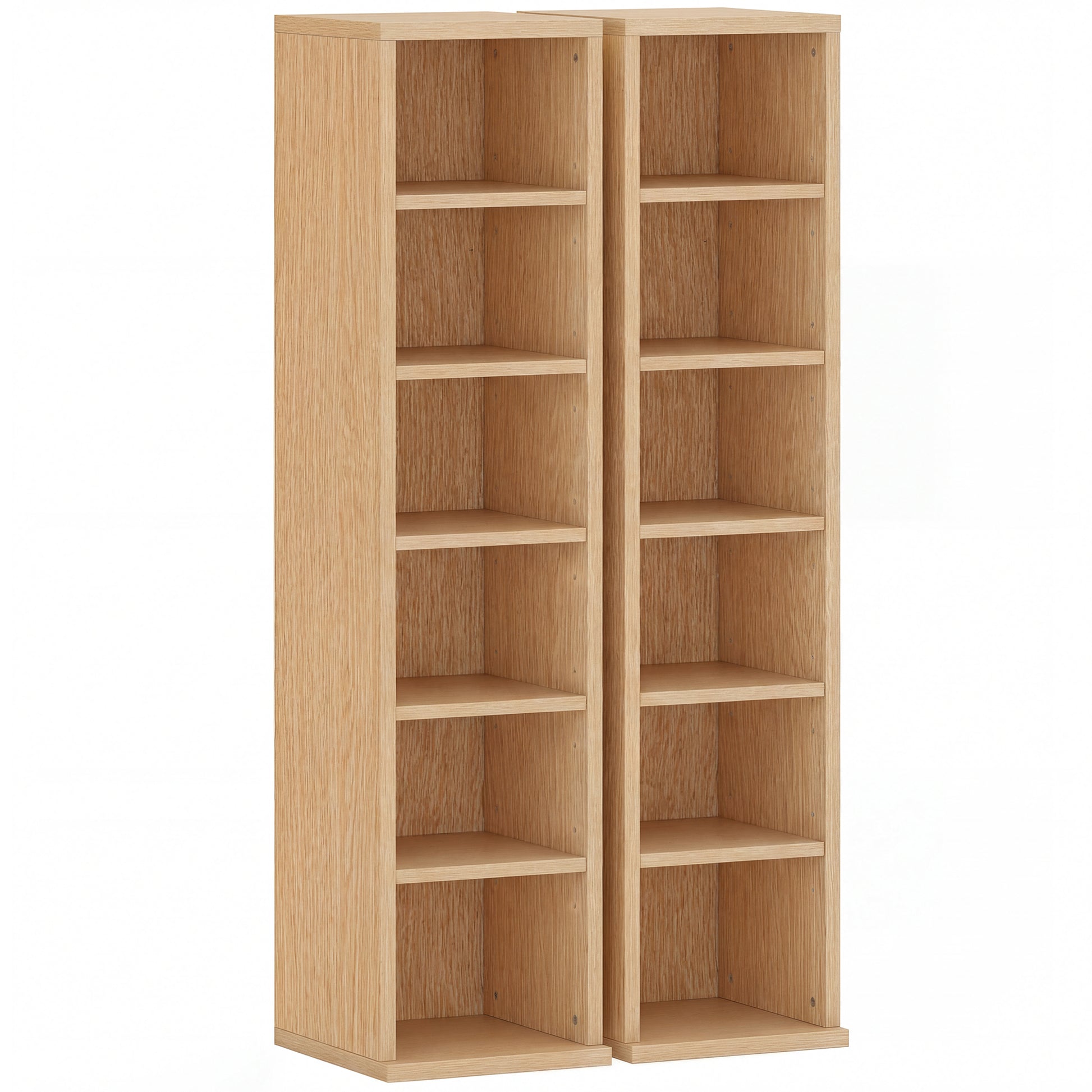 Photo of HOMCOM Set of 2 CD Media Display Shelf Unit Tower Rack with Adjustable Shelves, Natural in Natural colour on a white background