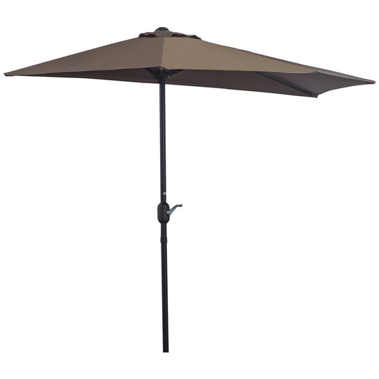 Photo of Outsunny 2.7m Balcony Half Parasol Garden Outdoor Umbrella 5 Steel Ribs - Brown in Brown colour on a white background