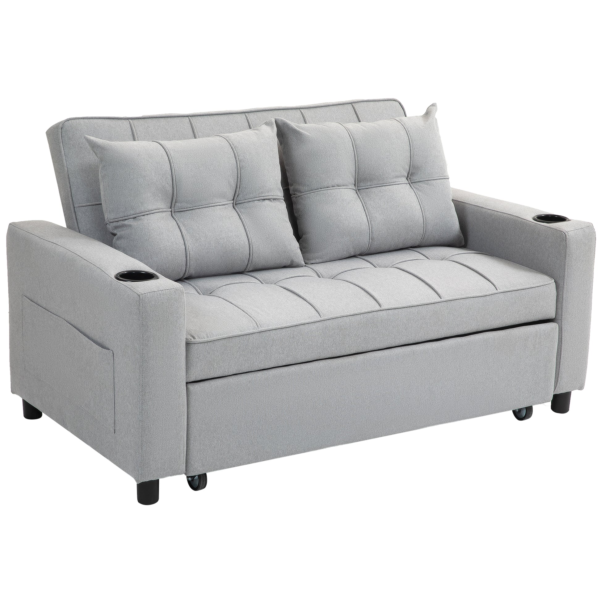 Photo of HOMCOM Two-Seater Pull-Out Sofa Bed - Light Grey in Grey colour on a white background