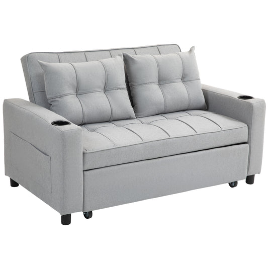 Photo of HOMCOM Two-Seater Pull-Out Sofa Bed - Light Grey in Grey colour on a white background