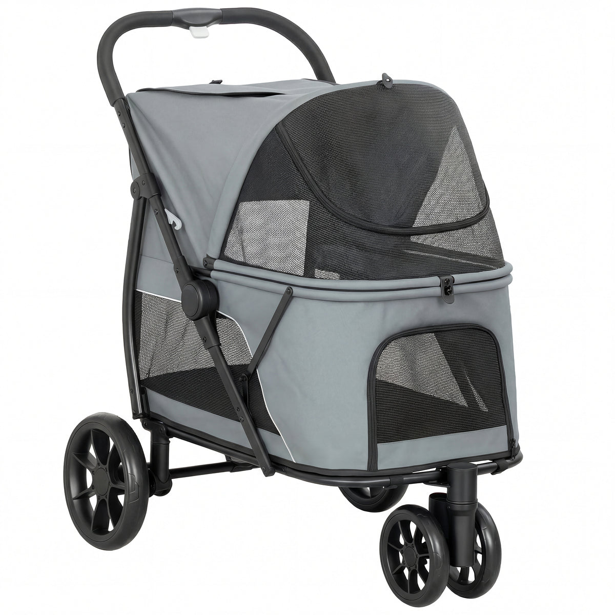 Photo of PawHut Dog Stroller, 3 Wheels Pet Stroller with Dual Entry, Easy One-Click Quick Fold, Mesh Windows, Washable Cushion in Cushion colour on a white background