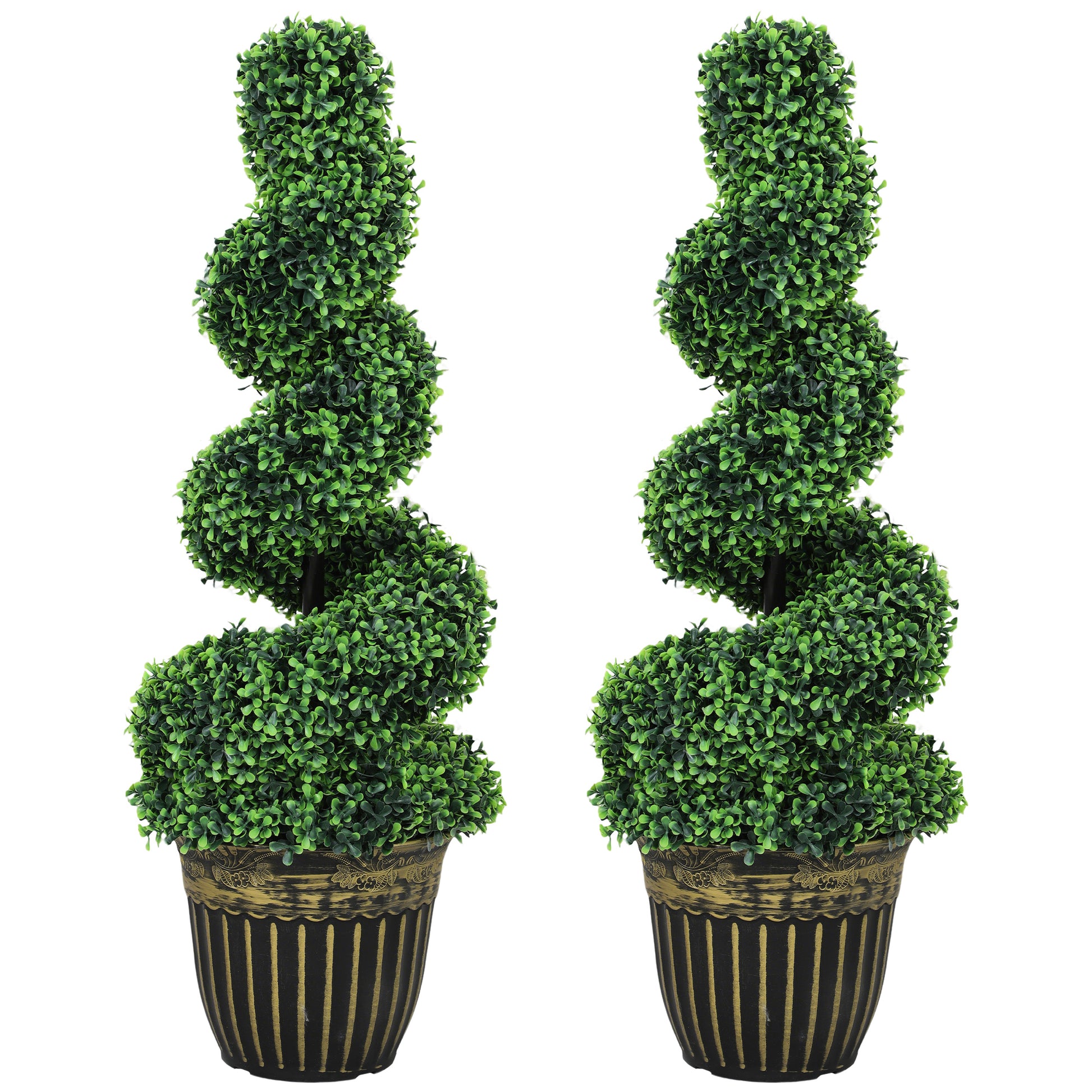Photo of HOMCOM Set of 2 Artificial Plants, Topiary Spiral Boxwood Trees with Pot, for Home Indoor Outdoor Decor, 90cm in 90cm colour on a white background