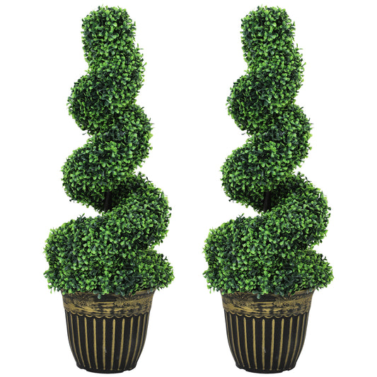 Photo of HOMCOM Set of 2 Artificial Plants, Topiary Spiral Boxwood Trees with Pot, for Home Indoor Outdoor Decor, 90cm in 90cm colour on a white background