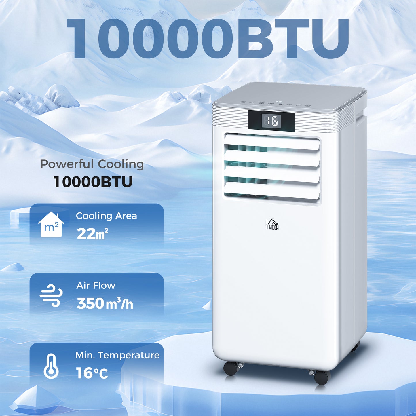 HOMCOM 10000 BTU Air Conditioning Unit, 4-in-1 Portable Air Conditioner, Dehumidifier, Cooling, Fan, Sleep Mode, with Remote Control, LED Display, 2 Speeds, 24H Timer, Window Venting Kit, 22m²