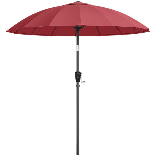 Photo of Outsunny 2 m Shanghai Garden Parasol Umbrella with 16 Fibreglass Ribs, Outdoor Parasol Sun Shade with Crank & Tilt, Wine Red in Red colour on a white background