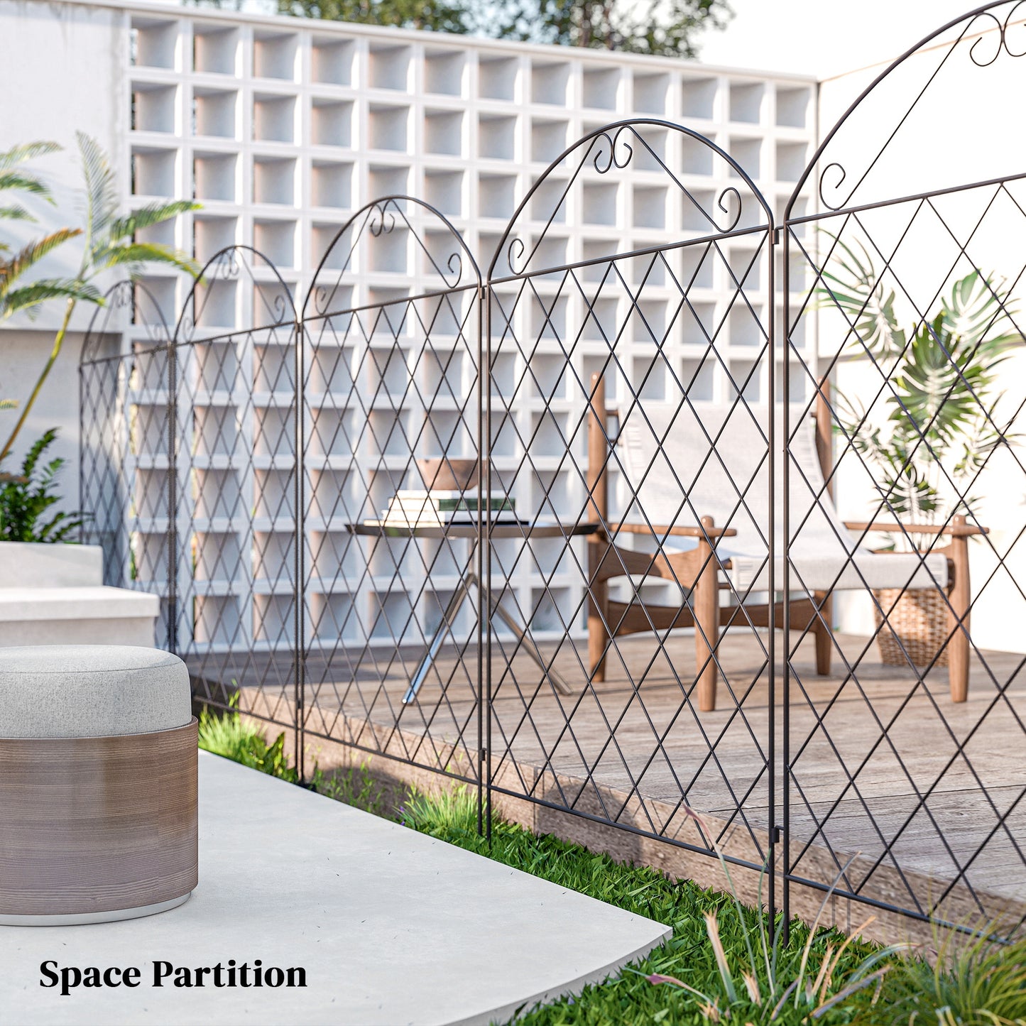 Outsunny 43in x 11.5ft Decorative Garden Fencing, Rustproof Metal Wire Picket Fence Panels, Black