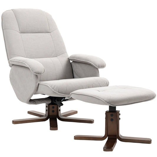 Photo of HOMCOM Linen Swivel Recliner Chair with Footstool, Upholstered Reclining Armchair with Wooden Base for Living Room, Light Grey in Grey colour on a white background