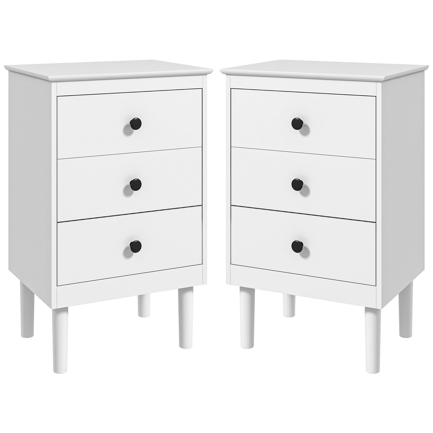 Photo of HOMCOM Set of Two Three-Drawer Bedside Tables - White in White colour on a white background