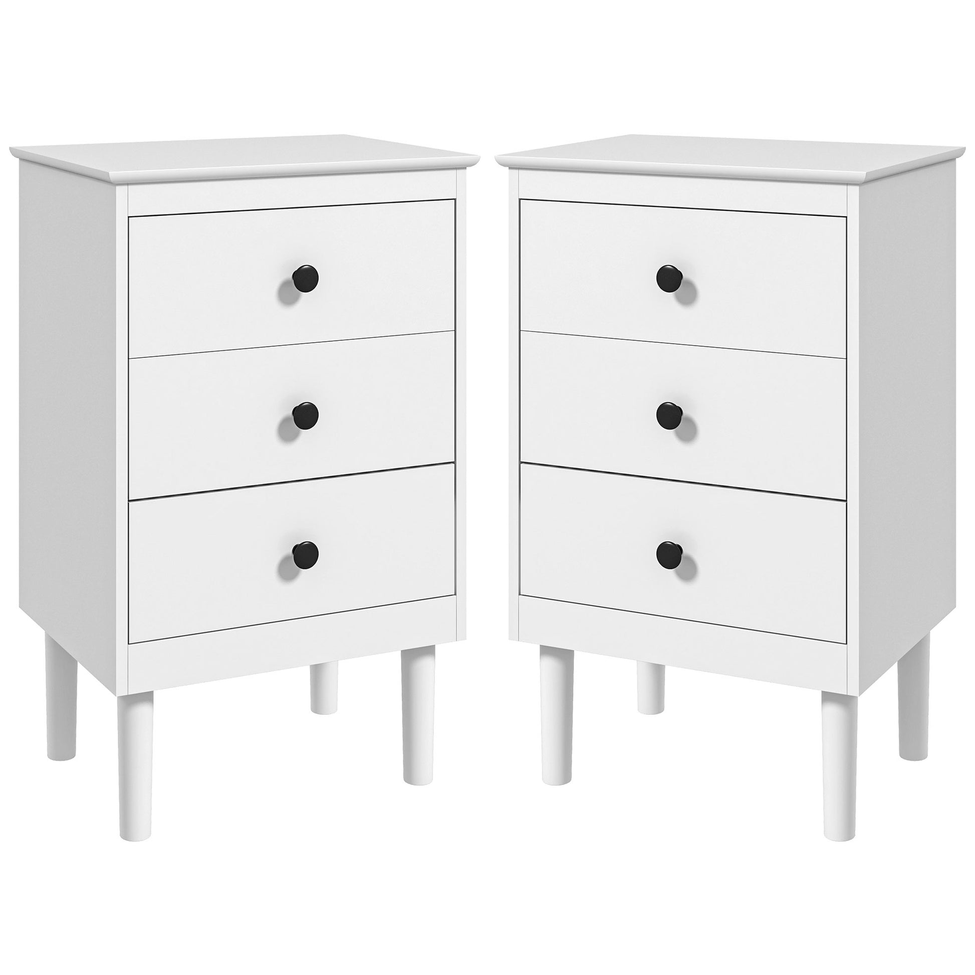 Photo of HOMCOM Set of Two Three-Drawer Bedside Tables - White in White colour on a white background