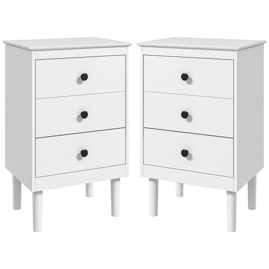 Photo of HOMCOM Set of Two Three-Drawer Bedside Tables - White in White colour on a white background