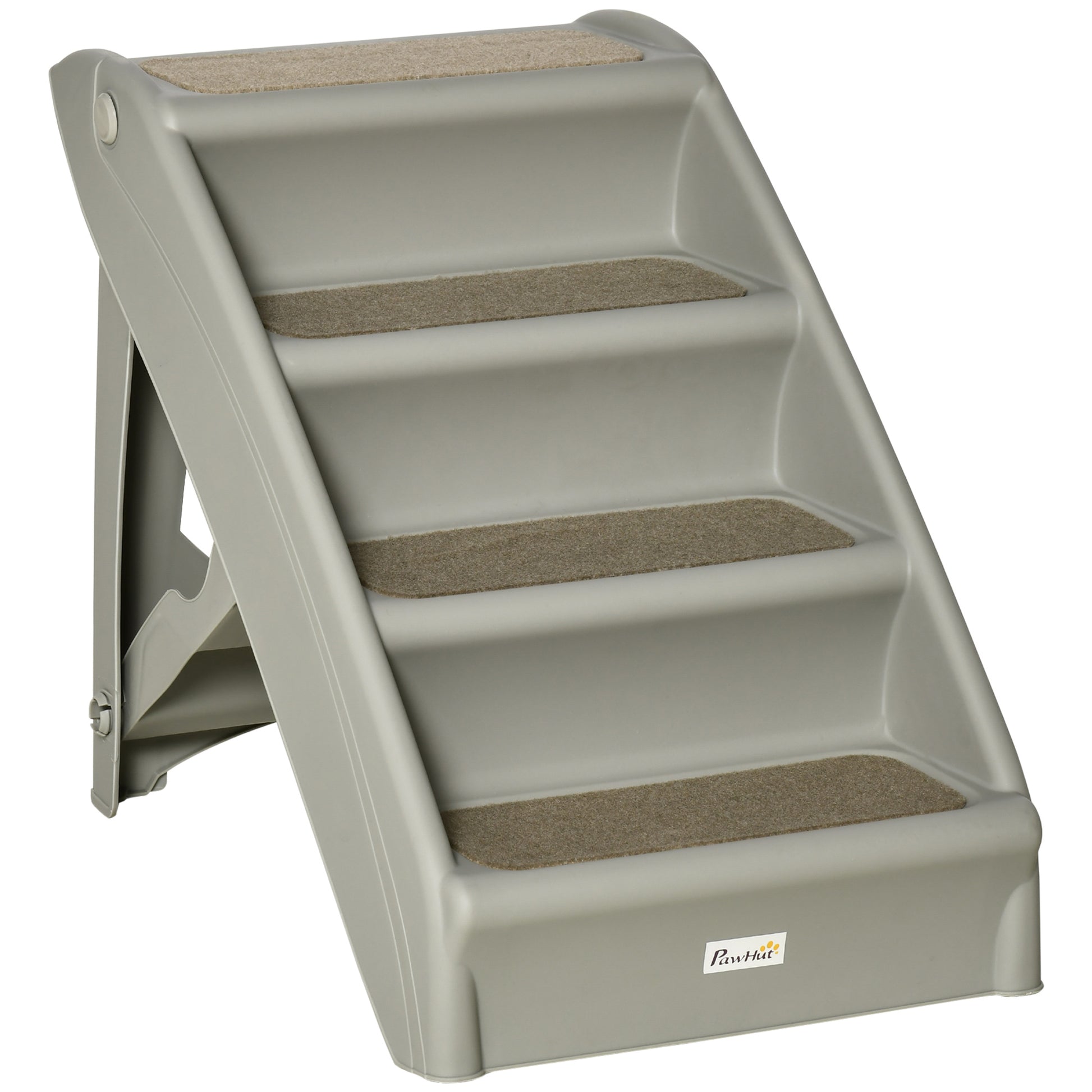 Photo of PawHut Foldable Four-Step Pet Stairs, for Cats, Small Miniature Dogs, with Non-Slip Mats 62 x 38 x 49.5cm - Grey in Grey colour on a white background