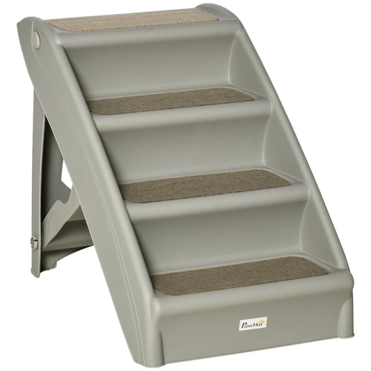 Photo of PawHut Foldable Four-Step Pet Stairs, for Cats, Small Miniature Dogs, with Non-Slip Mats 62 x 38 x 49.5cm - Grey in Grey colour on a white background