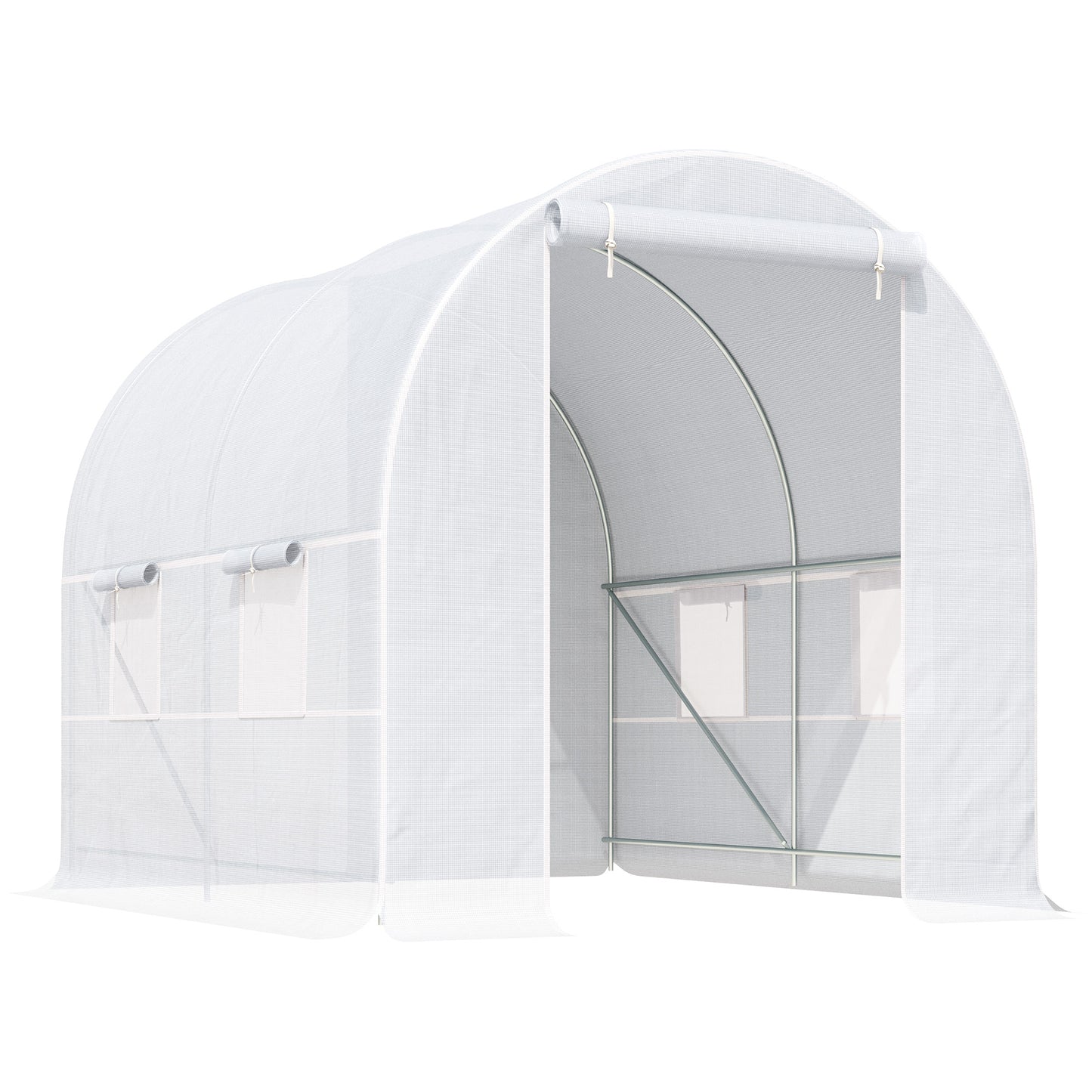Photo of Outsunny 2.5 x 2 x 2 m Polytunnel Greenhouse, Walk-in Green House for Garden with Mesh Windows, Galvanised Steel Frame, White in White colour on a white background