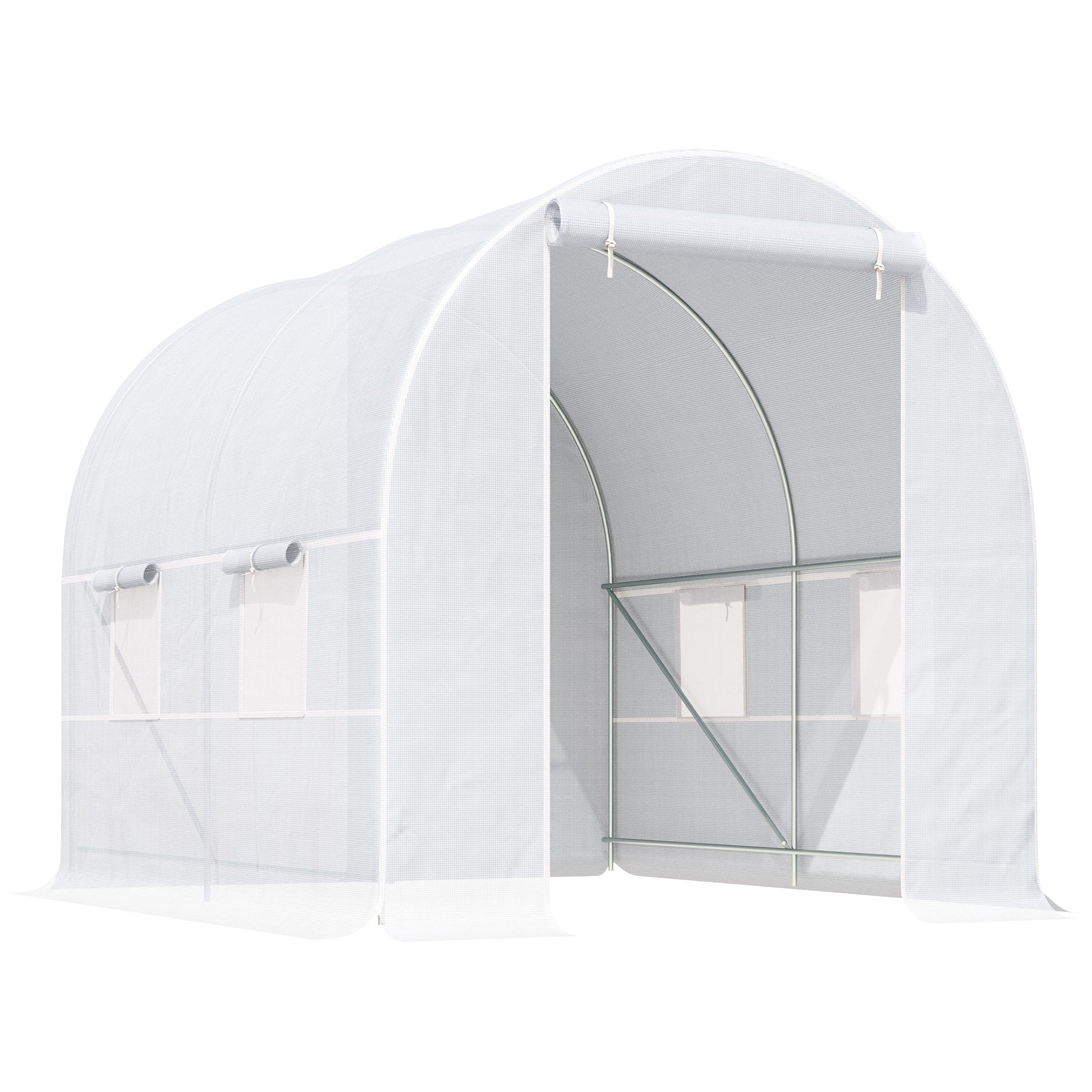 Photo of Outsunny 2.5 x 2 x 2 m Polytunnel Greenhouse, Walk-in Green House for Garden with Mesh Windows, Galvanised Steel Frame, White in White colour on a white background