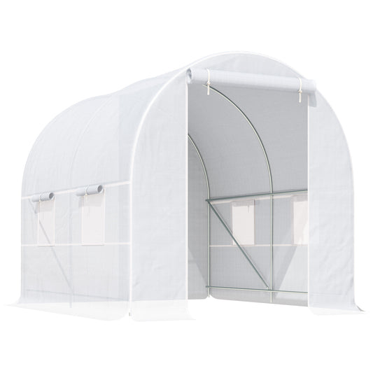 Photo of Outsunny 2.5 x 2 x 2 m Polytunnel Greenhouse, Walk-in Green House for Garden with Mesh Windows, Galvanised Steel Frame, White in White colour on a white background