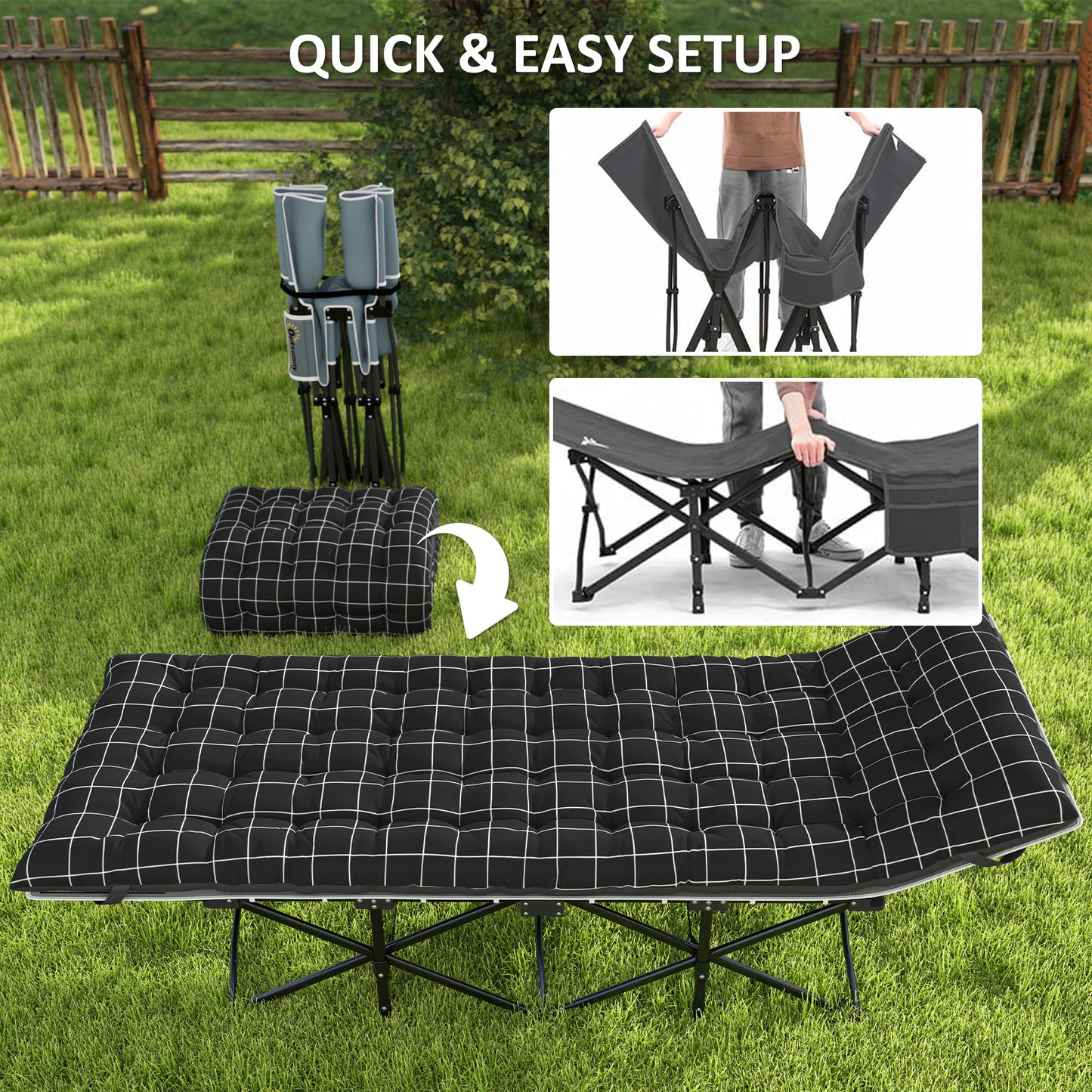 Outsunny 67cm Wide Folding Bed, Camping Cot for Adults with Mattress, Storage Pocket, Carry Bag, Max Load 150kg, Black