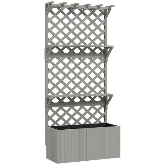 Photo of Outsunny 52L Wooden Planter, with Trellis and Shelves - Grey in Grey colour on a white background