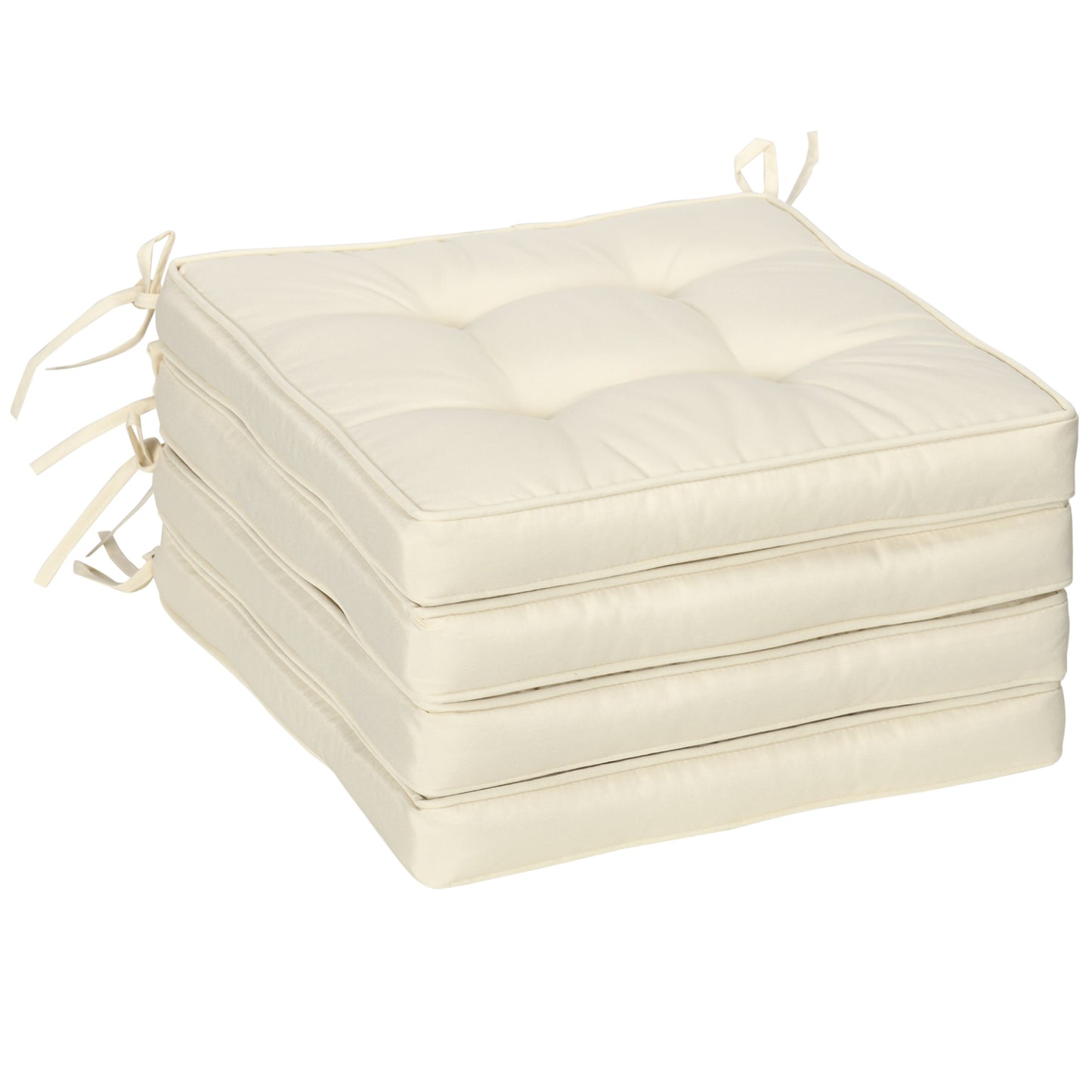 Photo of Outsunny Set of 4 Garden Seat Cushion with Ties, 42 x 42cm Replacement Dining Chair Seat Pad, Cream White in White colour on a white background