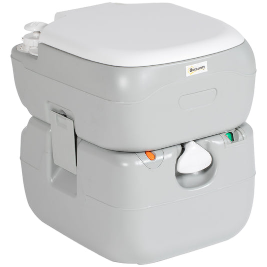 Photo of Outsunny Portable Toilet for Adults, 22L Camping Toilet with Seat, Lid and Anti-Leak Handle Pump, Outdoor Travel Toilet with Detachable Tanks for Camping, Boating, Hiking, Travel, RV, Grey in Grey colour on a white background