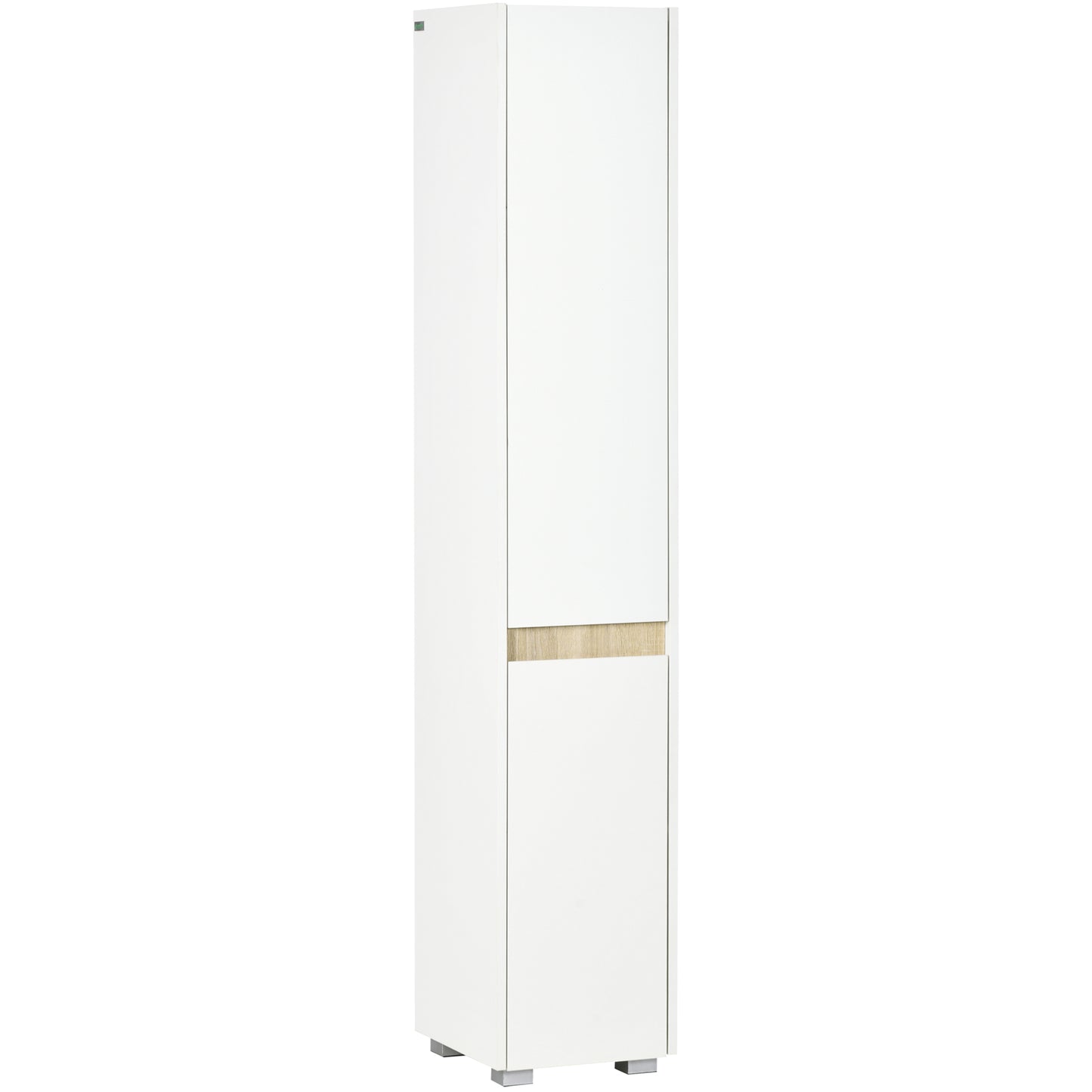 Photo of kleankin Tall Bathroom Cabinet with Adjustable Shelves, 5-Tier Modern Freestanding Tallboy with Storage Cabinets, White in White colour on a white background
