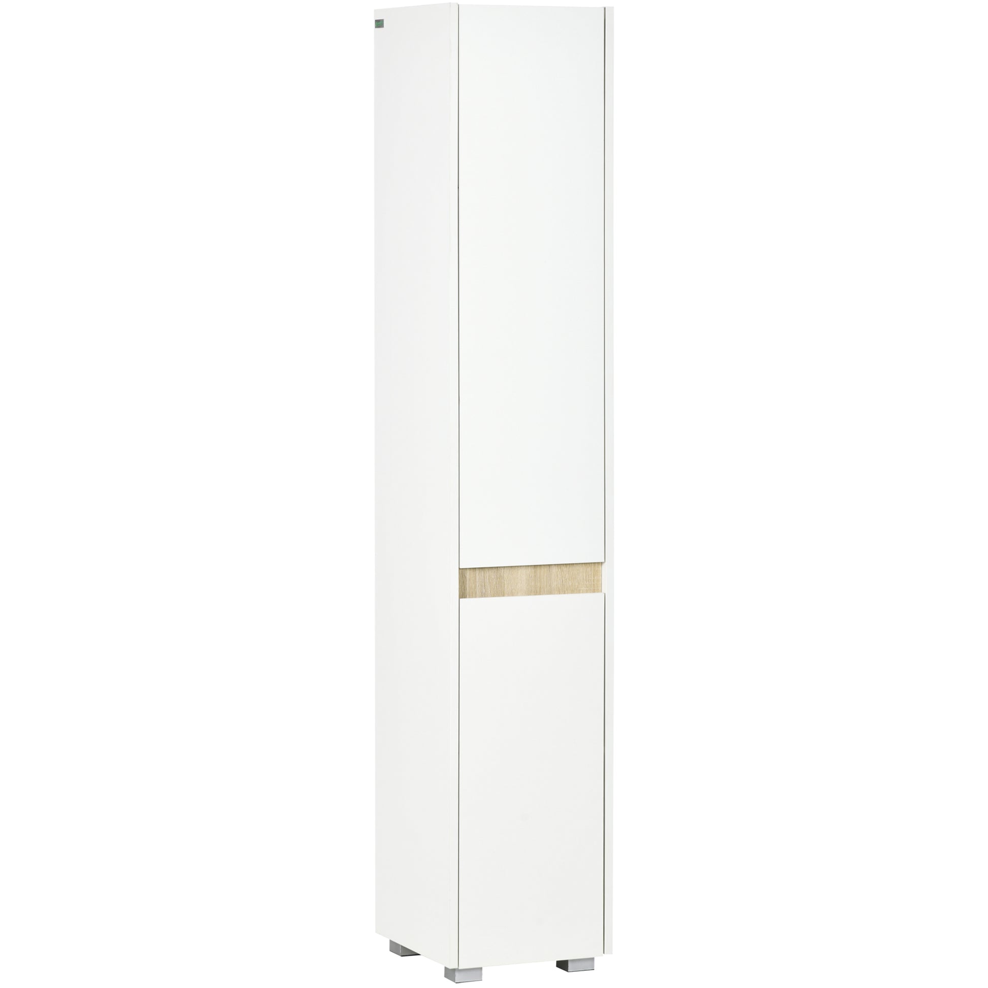 Photo of kleankin Tall Bathroom Cabinet with Adjustable Shelves, 5-Tier Modern Freestanding Tallboy with Storage Cabinets, White in White colour on a white background