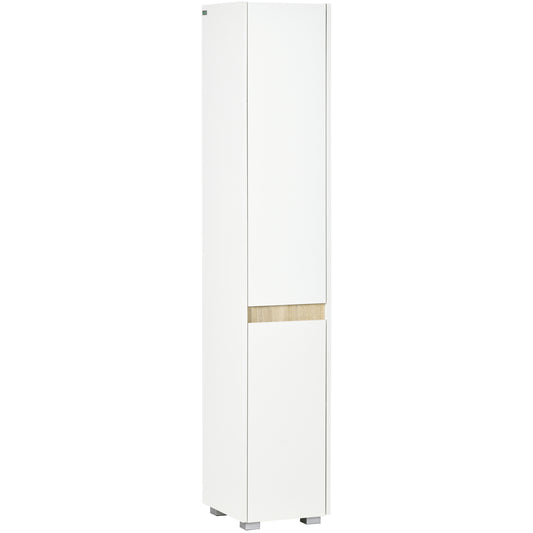 Photo of kleankin Tall Bathroom Cabinet with Adjustable Shelves, 5-Tier Modern Freestanding Tallboy with Storage Cabinets, White in White colour on a white background