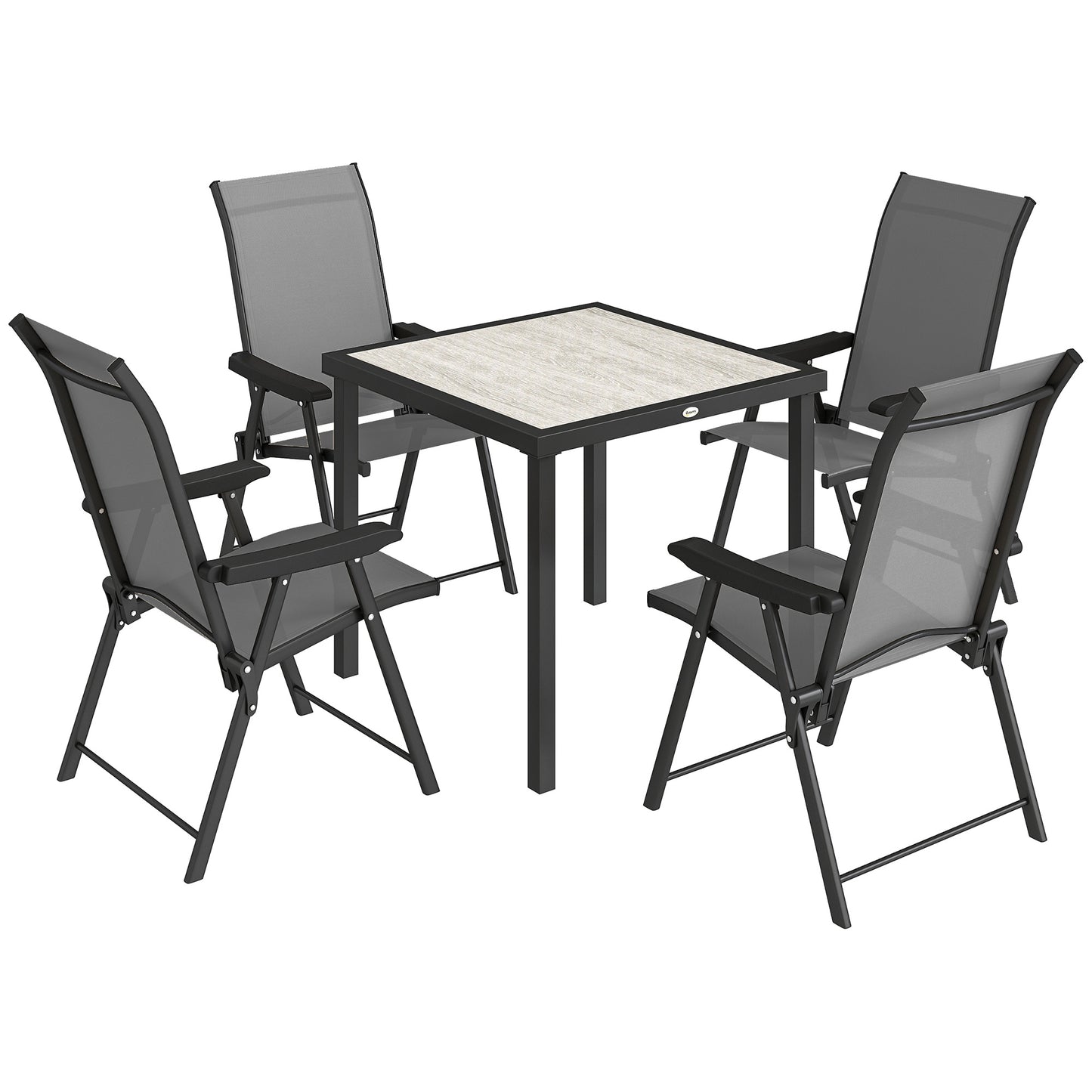 Photo of Outsunny 5 Pieces Outdoor Dining Set, Garden Dining Set for 4 with Square Table and Folding Chairs, Grey in Grey colour on a white background