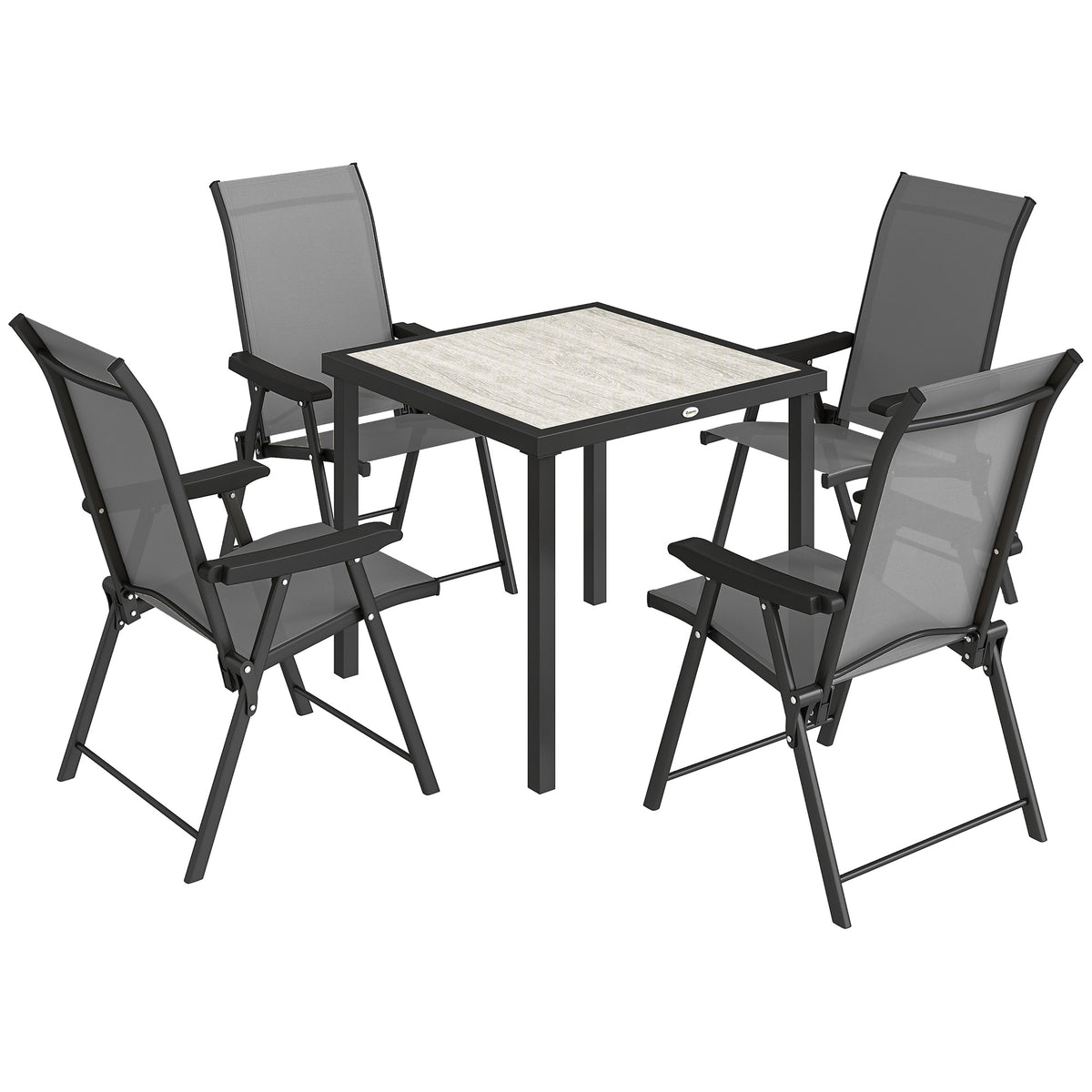 Photo of Outsunny 5 Pieces Outdoor Dining Set, Garden Dining Set for 4 with Square Table and Folding Chairs, Grey in Grey colour on a white background