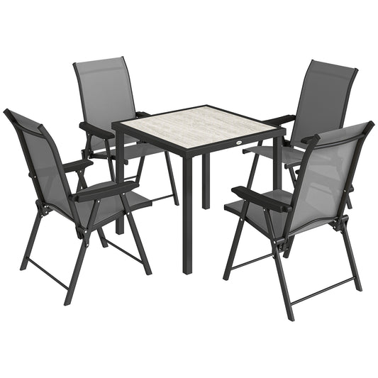 Photo of Outsunny 5 Pieces Outdoor Dining Set, Garden Dining Set for 4 with Square Table and Folding Chairs, Grey in Grey colour on a white background