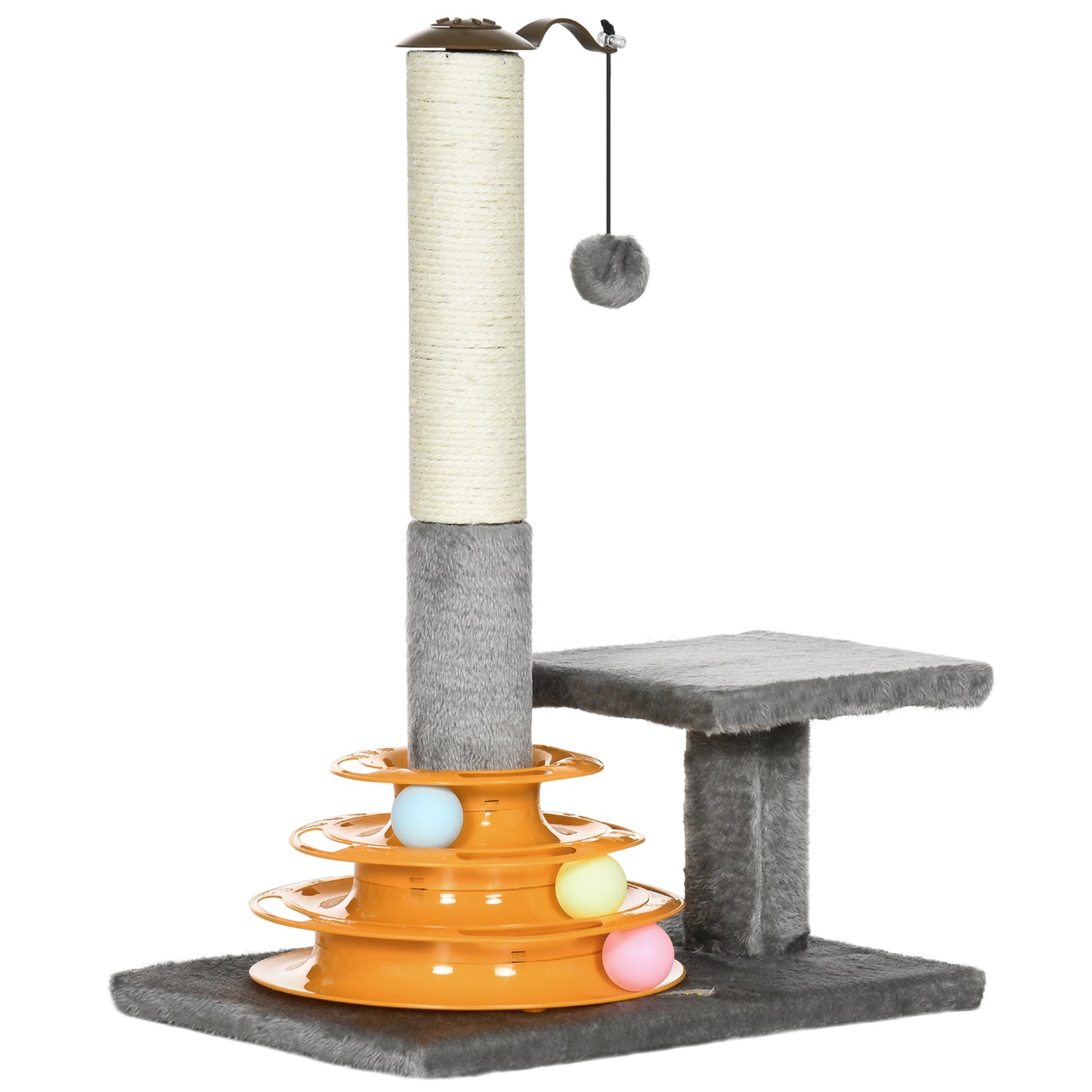 Photo of PawHut 56cm Cat Tree Tower Activity Centre, Climbing Stand Kitten House Furniture w/ Scratching Posts, Toy Ball - Grey in Grey colour on a white background
