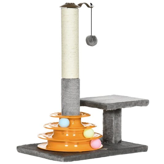 Photo of PawHut 56cm Cat Tree Tower Activity Centre, Climbing Stand Kitten House Furniture w/ Scratching Posts, Toy Ball - Grey in Grey colour on a white background