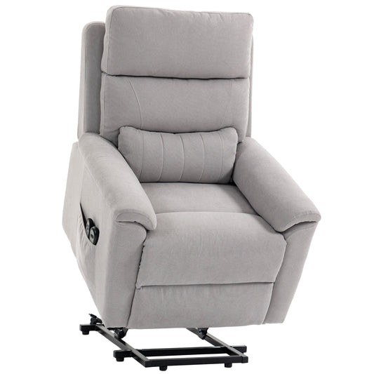 Photo of HOMCOM Power lift recliner chair with Massage and Heat, Terry Cloth Electric Lift Chair with Spring Cushion, Light Grey in Grey colour on a white background