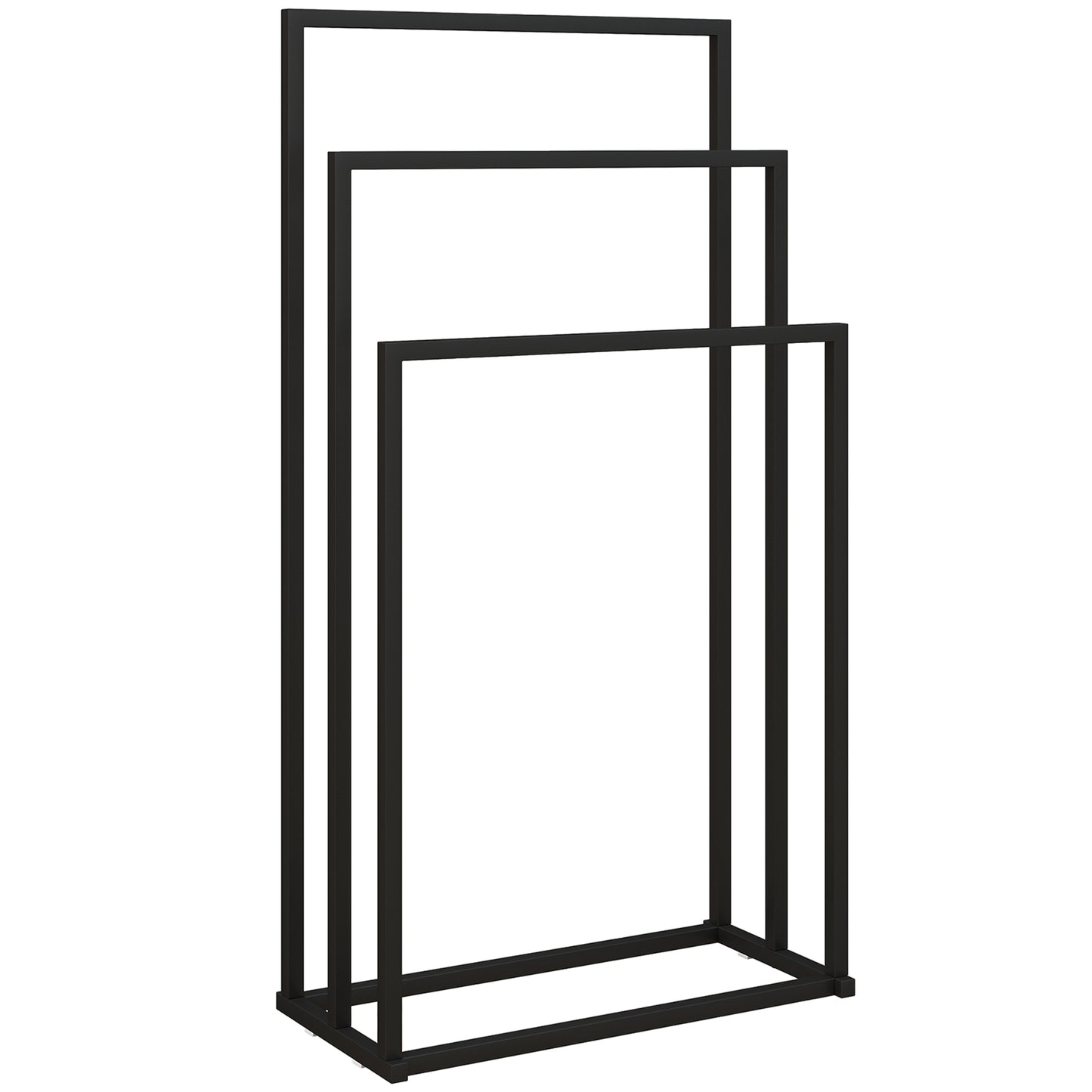 Photo of HOMCOM Freestanding Towel Rack, Steel Towel Rail Holder with 3 Bars, Black in Black colour on a white background