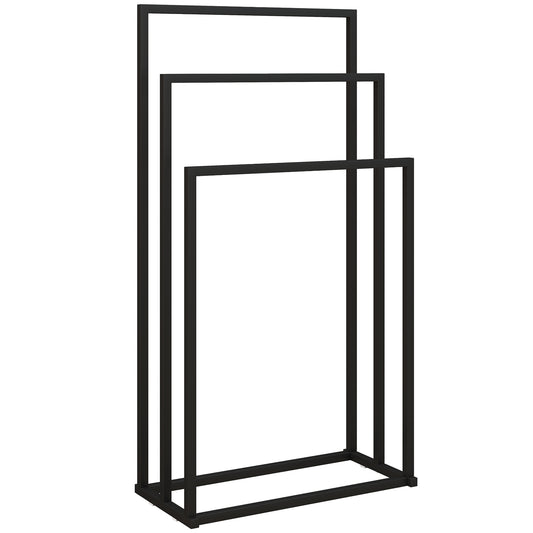 Photo of HOMCOM Freestanding Towel Rack, Steel Towel Rail Holder with 3 Bars, Black in Black colour on a white background