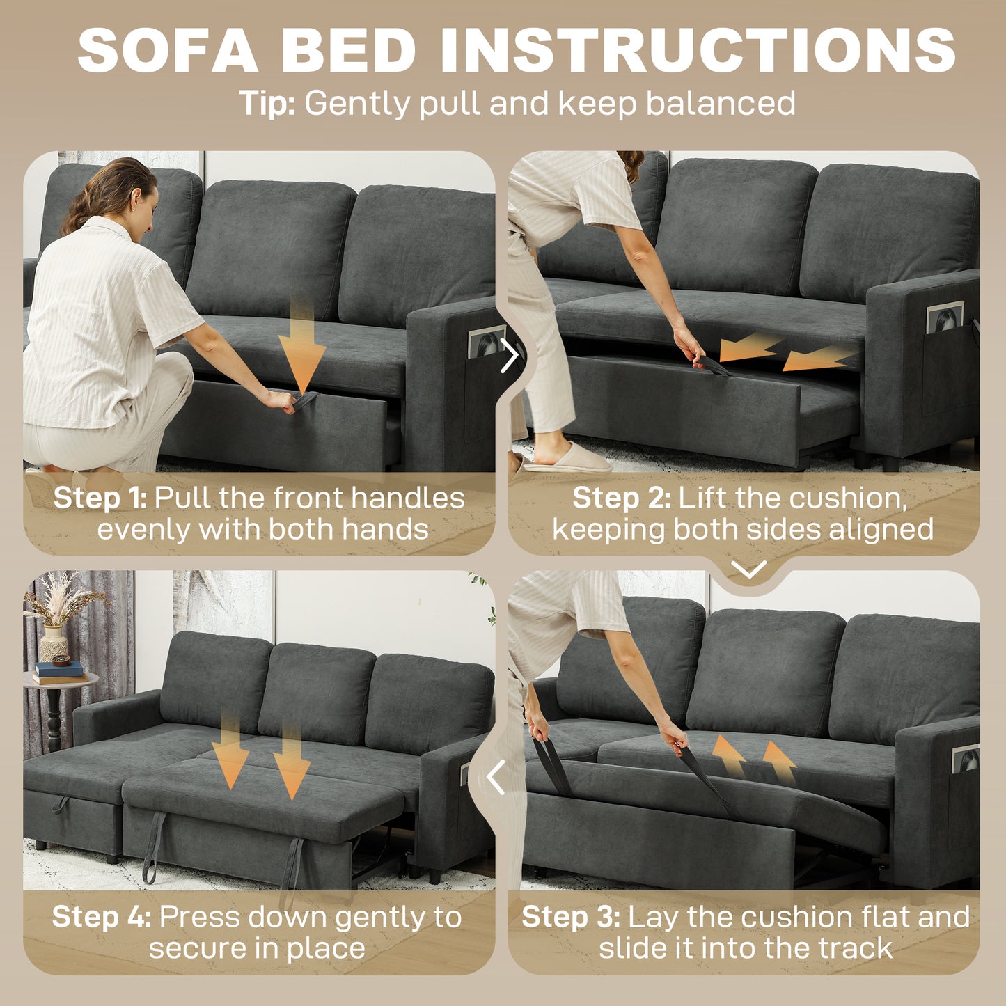 HOMCOM Pull Out Sofa Bed with 113 x 49cm storage space - Charcoal Grey