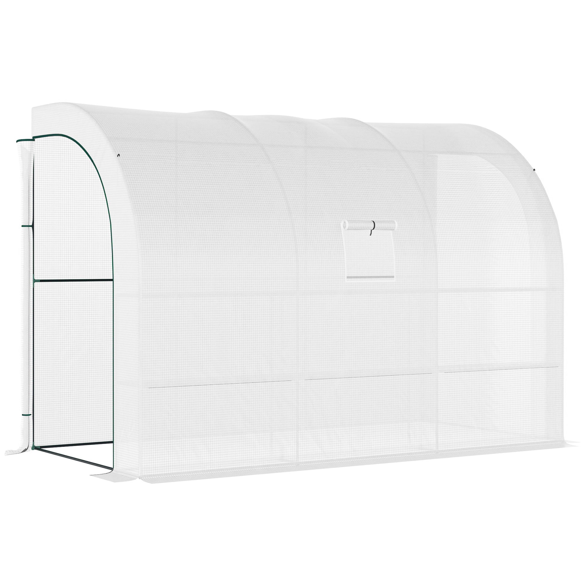 Photo of Outsunny Outdoor Walk-In Greenhouse, Plant Nursery with Zippered Doors, PE Cover and 3-Tier Shelves, White, 300 x 150 x 213 cm in cm colour on a white background