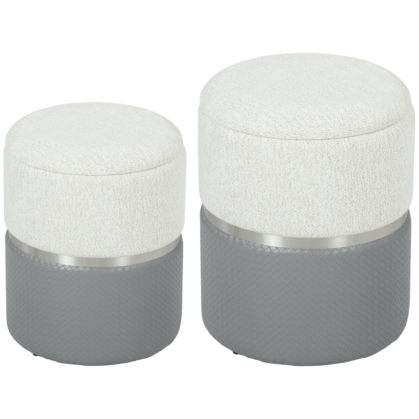 Photo of HOMCOM Nesting Round Ottoman with Storage Set of 2 - Cream/Grey in Cream/Grey colour on a white background