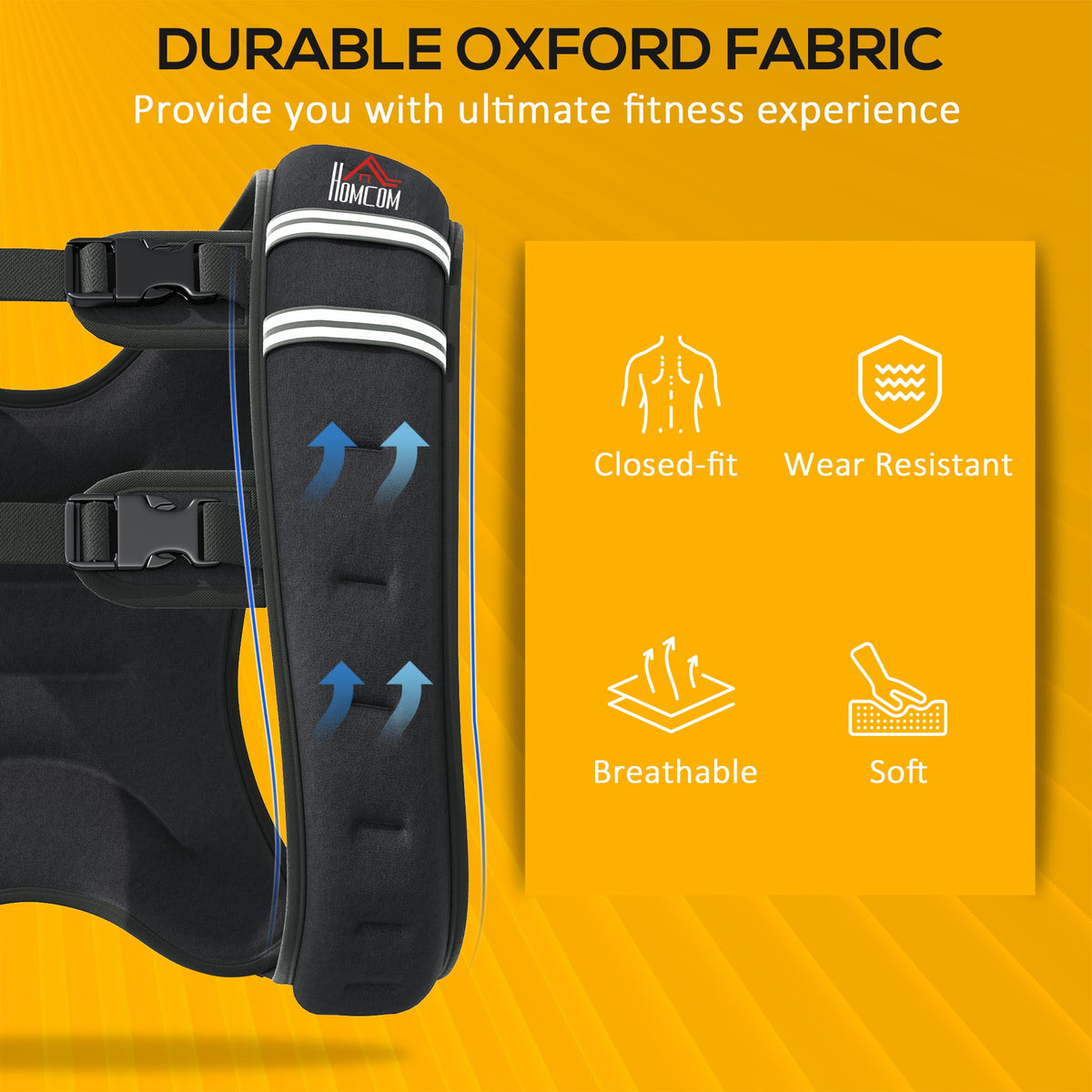 HOMCOM weighted vest shoulder panel in durable Oxford fabric with reflective stripes