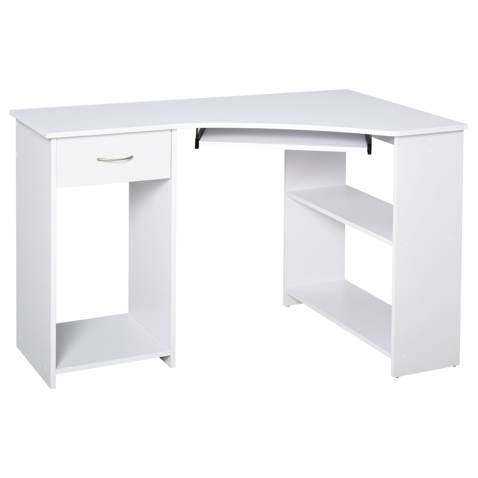 Photo of HOMCOM L-Shaped Corner Computer Desk w/ 2 Shelves Wide Worktop Keyboard Tray Drawer & CPU Stand Home Office Study Bedroom Furniture White in White colour on a white background