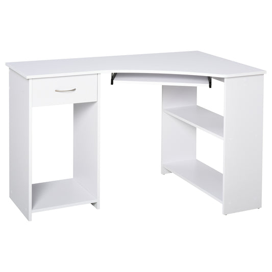 Photo of HOMCOM L-Shaped Corner Computer Desk w/ 2 Shelves Wide Worktop Keyboard Tray Drawer & CPU Stand Home Office Study Bedroom Furniture White in White colour on a white background