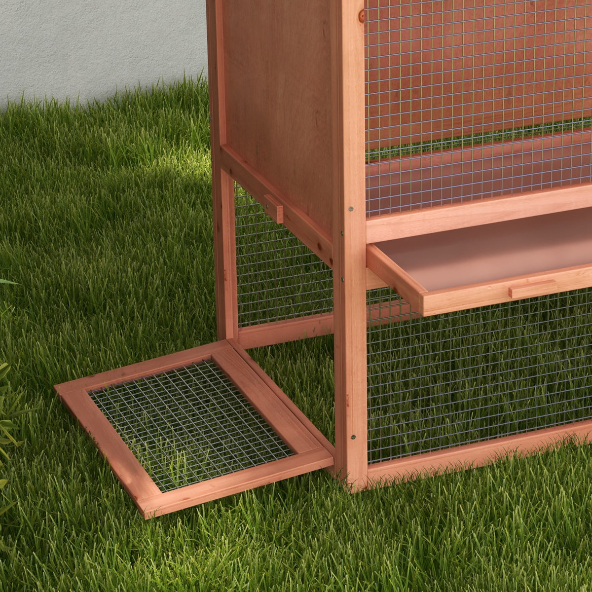 PawHut 2-Tier Outdoor Rabbit Hutch with Large Run, Ramp & Slide-Out Tray, Fir Wood, 144 x 64.5 x 100 cm, Orange